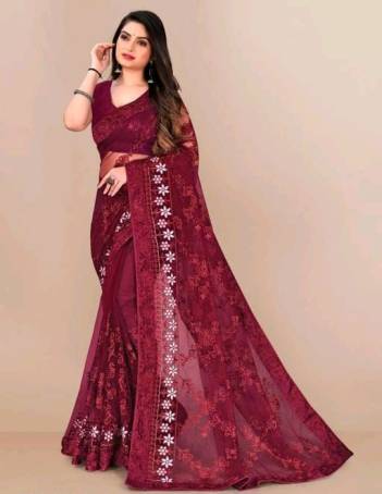CM NET BY SAGAR IMPEX SOFT NET WITH EMBROIDERY SAREE EXPORTER IN INDIA